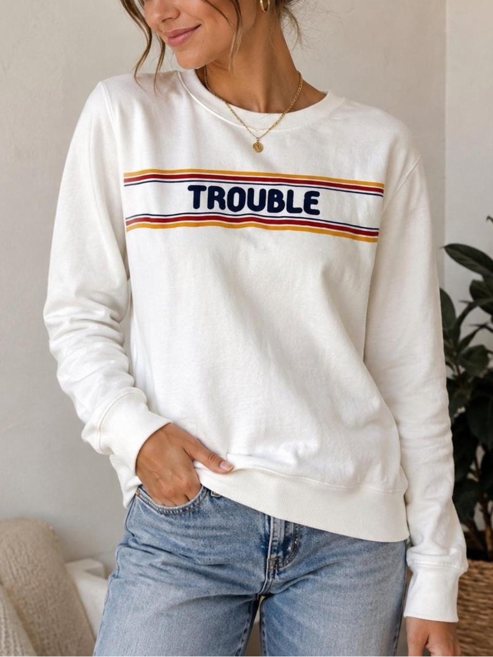 Forever 21 Trouble Striped Crewneck Sweatshirt Small